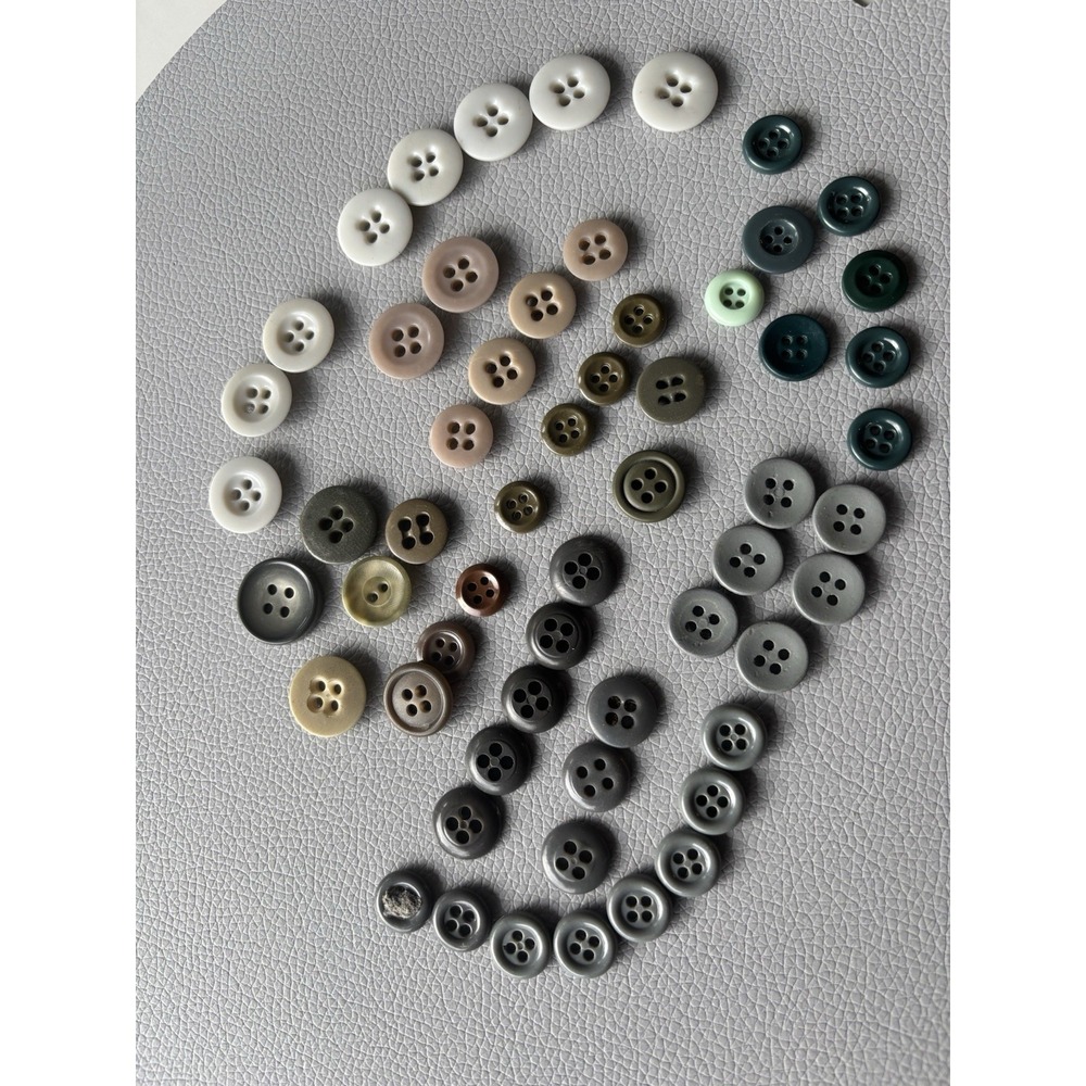 Vintage Button Lot Of 59 Early Plastic‎ Four Hole Buttons Grey Taupe White Brown